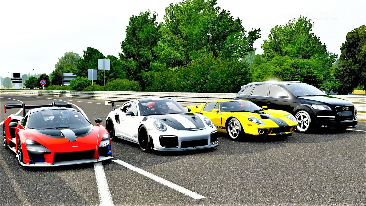 Forza 7 Drag race: Audi Q7 (880hp) vs Ford GT '05 (690hp) vs McLaren Senna vs Porsche 911 GT2 RS