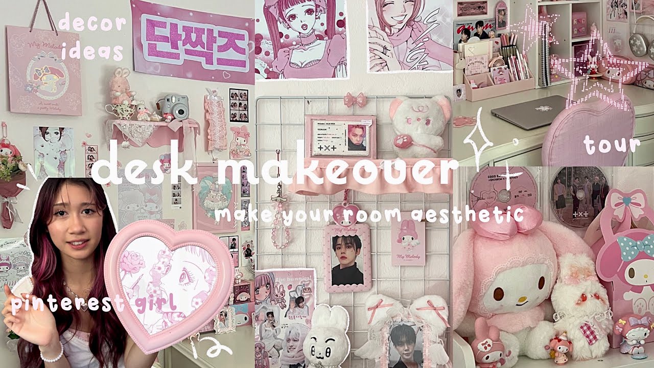 🎀🖇️ПРЕОБРАЖЕНИЕ СТОЛА + ТУР 🎧как сделать свою комнату эстетичной!! мило, Sanrio, вдохновлено Pint...