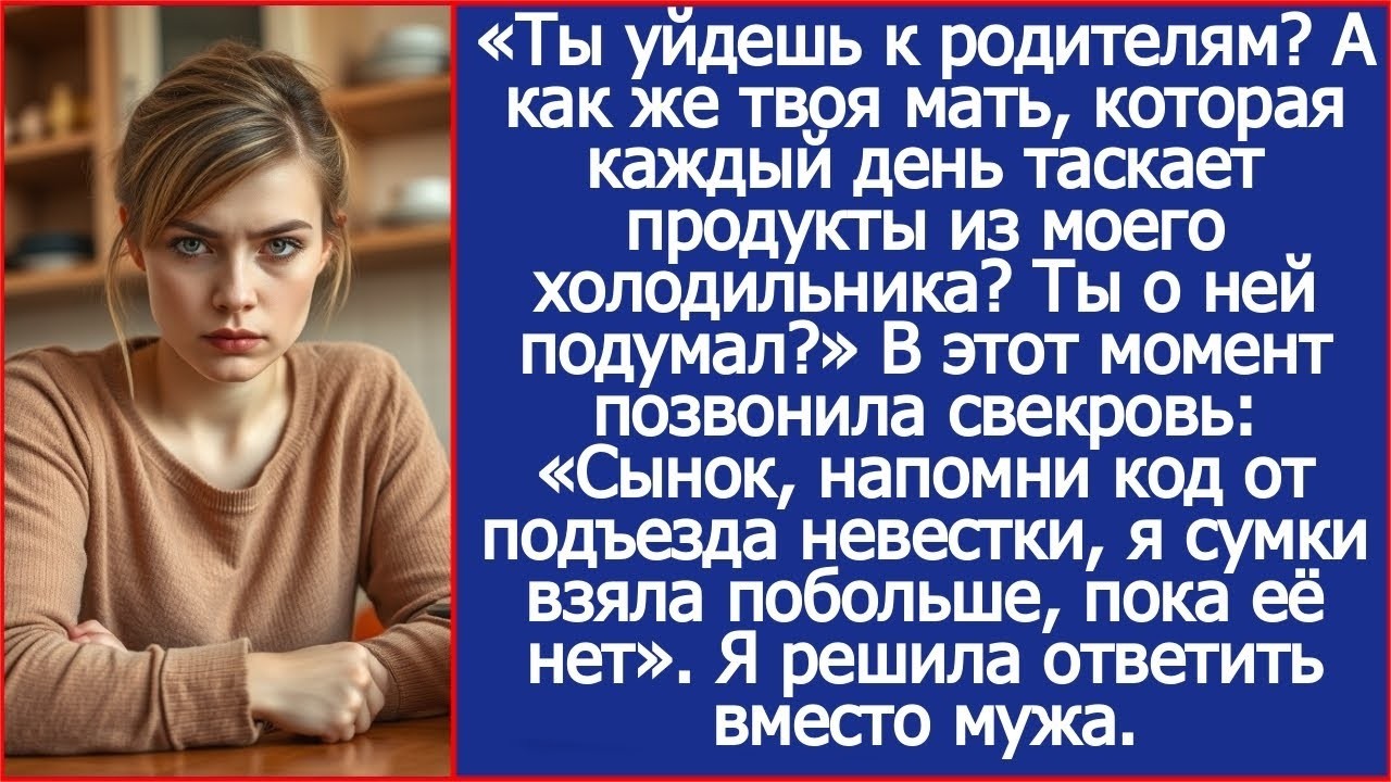 Ты уйдешь к родителям. А есть что будете. Потому что твоя мать в мой холодильник больше не залезет!