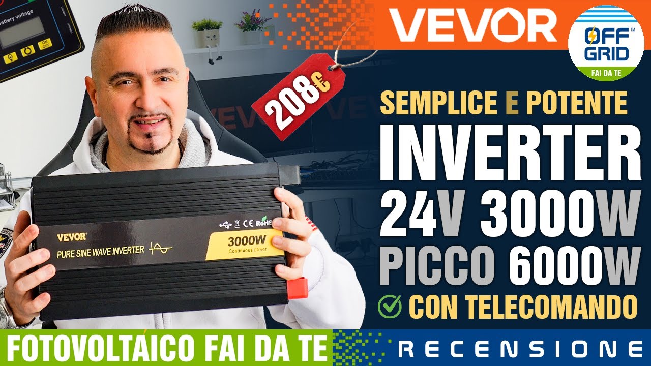 Inverter 24V 3000W VEVOR TP-3000W con Telecomando fino a 3700W e 6000W di Picco Fotovoltaico FaiDaTe