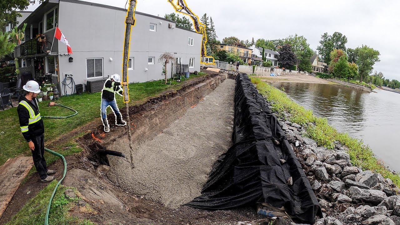 Mass Concrete Pour with Boom Truck (Flood Water Control Wall)