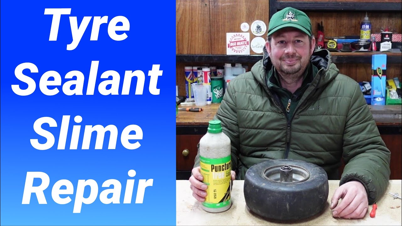 How to use Tyre Sealant Tire Slime Easy Repair Tutorial Instructions Oko Mower Wheelbarrow Tractor