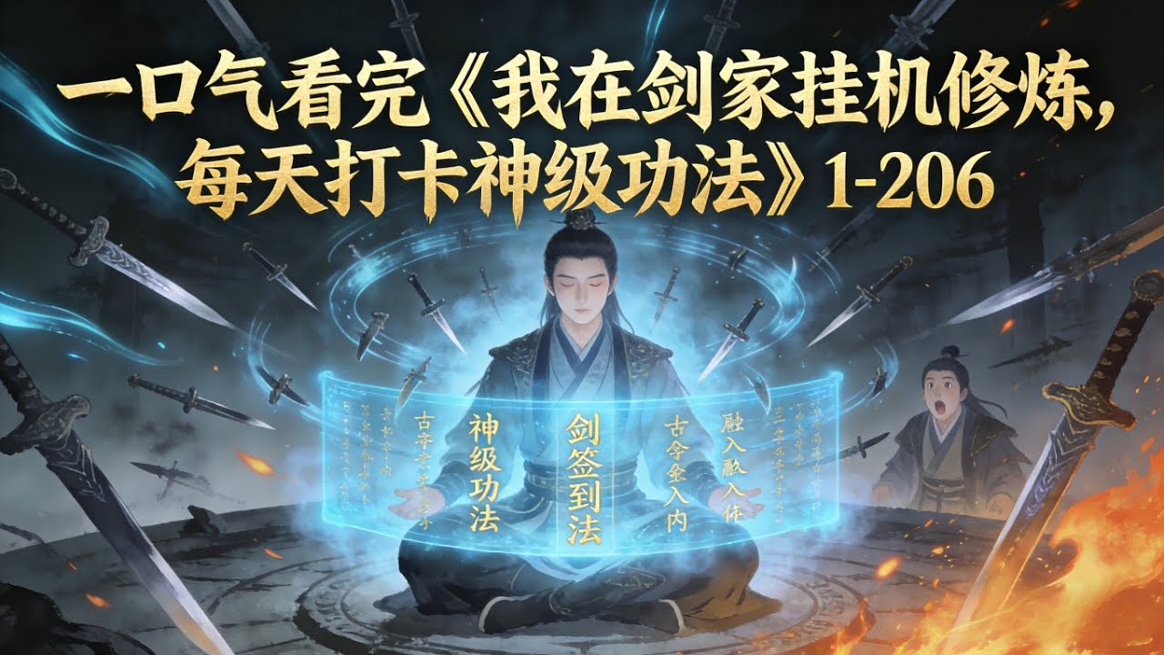 一口气看完《我在剑冢挂机修炼，每天打卡神级功法》1-206 苏澈穿越武侠，因无法修炼，他被家族发配去看守无名剑冢，受到整个家族的嘲笑。苏澈无奈摊手。【叮！宿主与无名剑冢完美共鸣，“剑冢签到系统”激活】