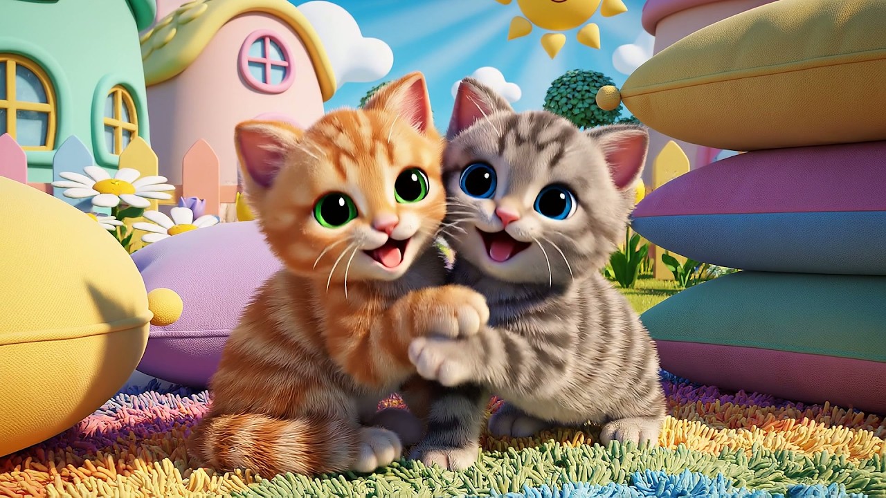 Cinco Peludos Gatitos Amigos Ronronean Ron | Canciones de Gatitos y Rimas Infantiles