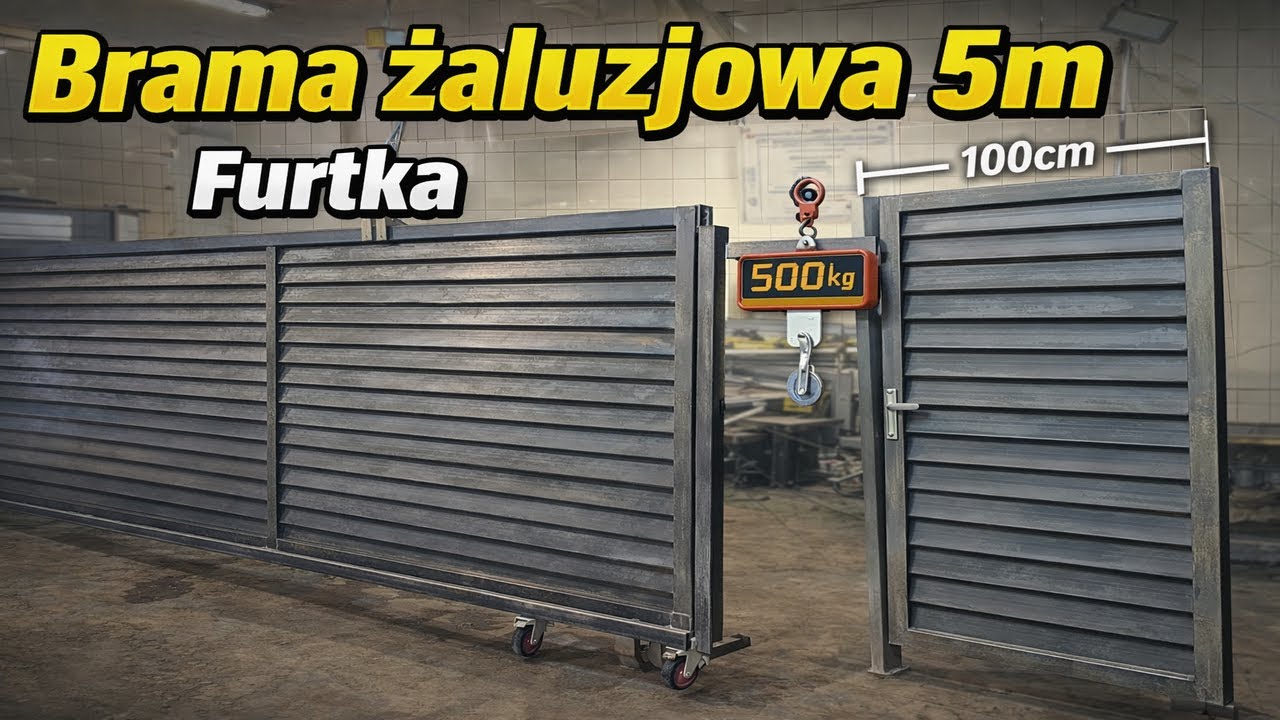 Brama Żaluzjowa 530cm światła wysokość 170cm wraz z Furtką i Przęsłem. Wykonanie krok po kroku.500kg