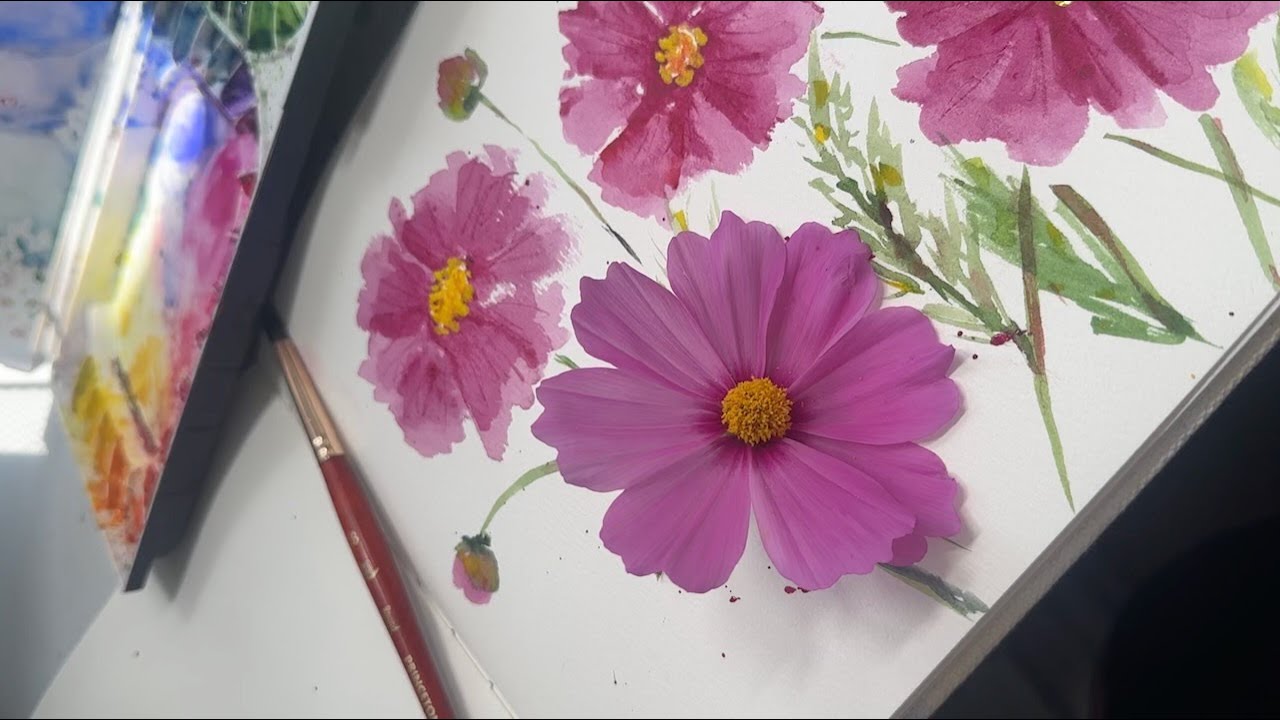 Cosmos Flower Live Painting In Watercolour Tutorial 