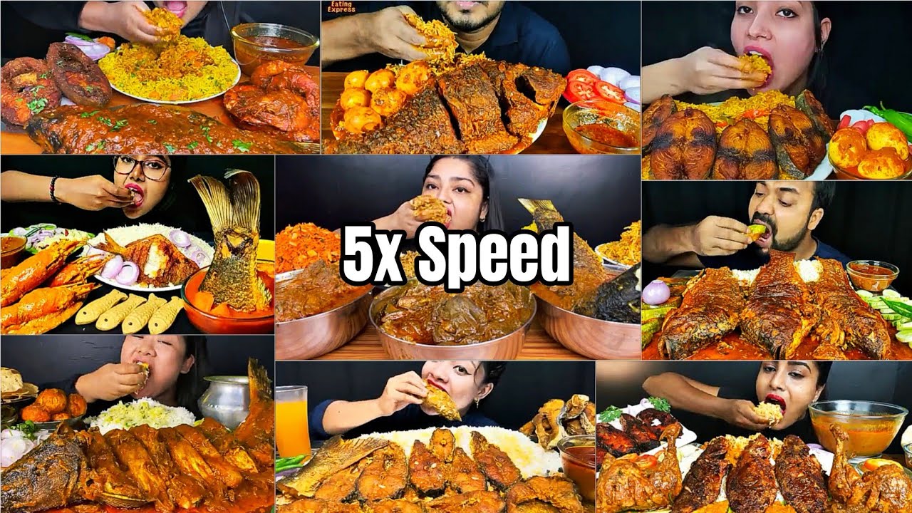 ASMR:Eating Spicy🔥🥵Fish Curry🔥With Basmati Rice🍚Chicken Curry🍛& Salad🥗Indian food Mukbang Big Bites