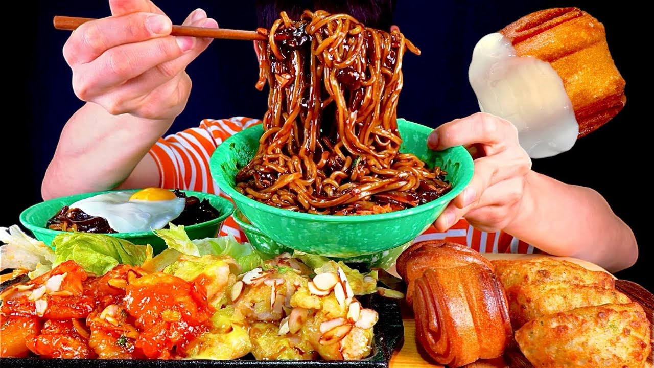 ASMR 중식먹방😋짜장면 크림짬뽕&칠리새우 크림새우 연유꽃빵 군만두 먹방~!! Black Bean Noodles With Fried Cream Shrimp MuKBang~!!