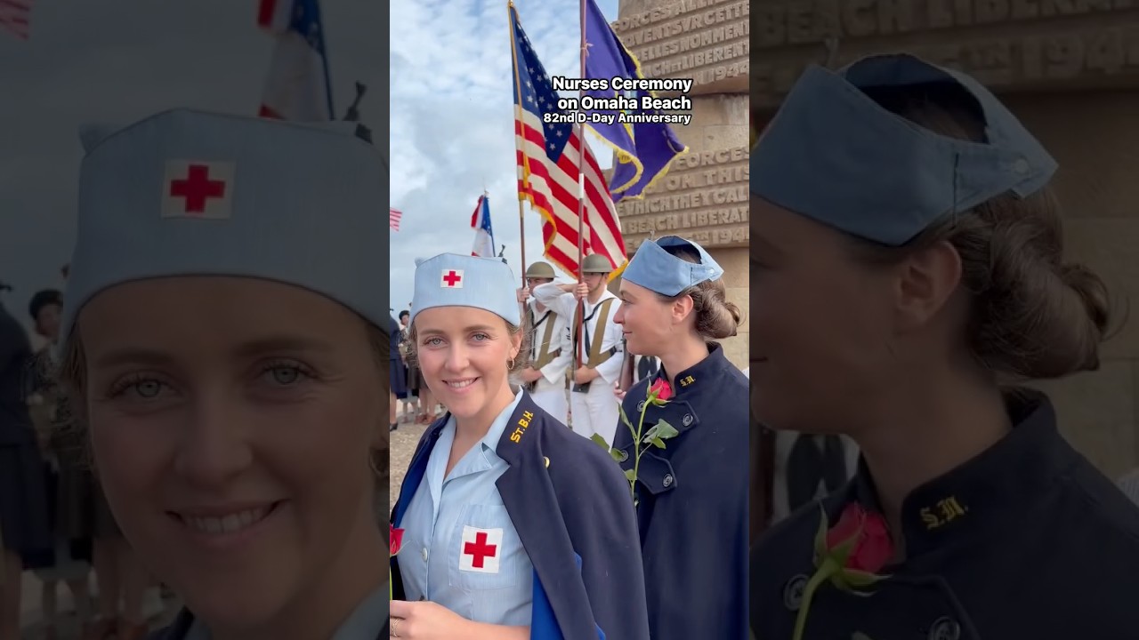 Nurses Ceremony on Omaha Beach. 82nd D-Day Anniversary. #dday #ww2 #nurse #woman #reenactment