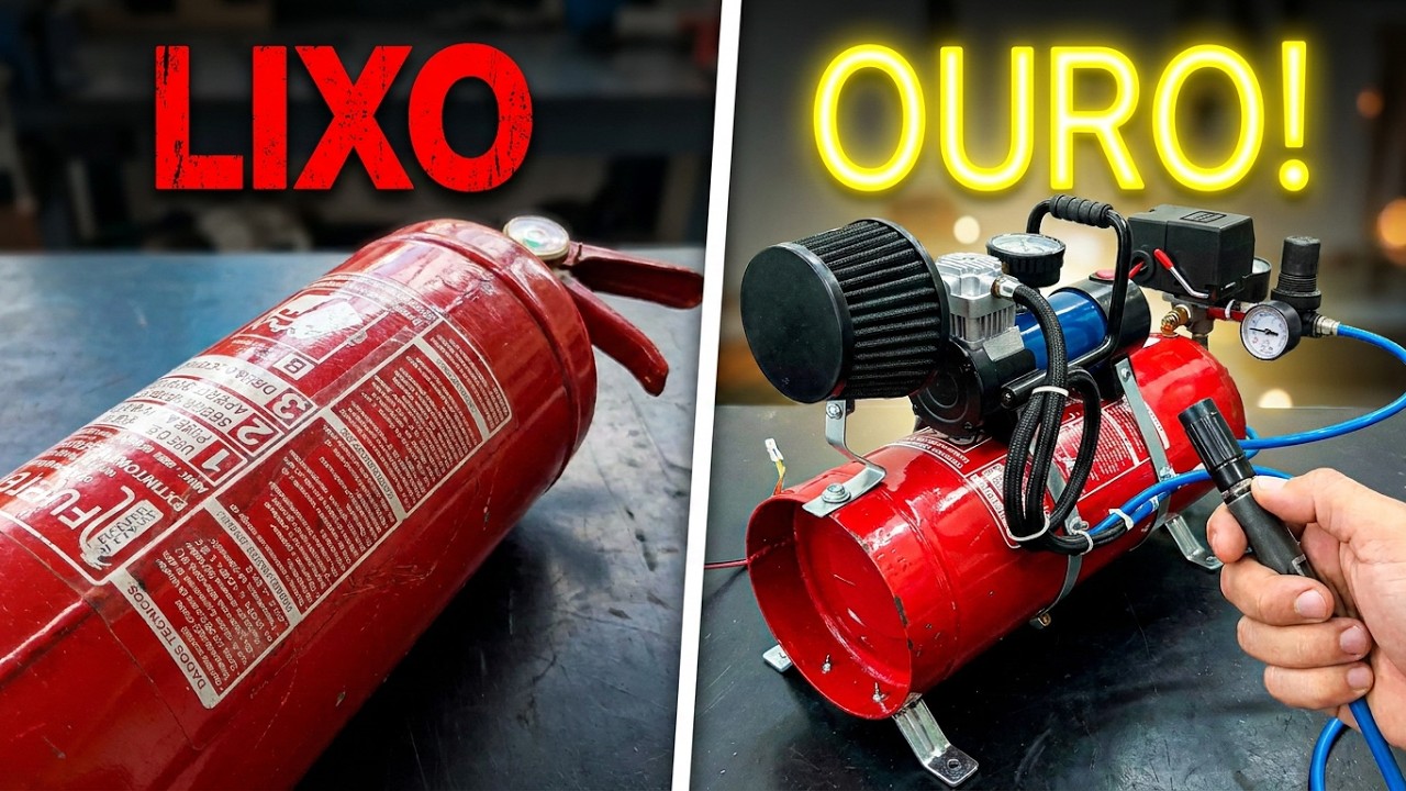 COMO FAZER UM MINI COMPRESSOR DE AR CASEIRO 12V A PARTIR DE UM CILINDRO DE EXTINTOR VELHO