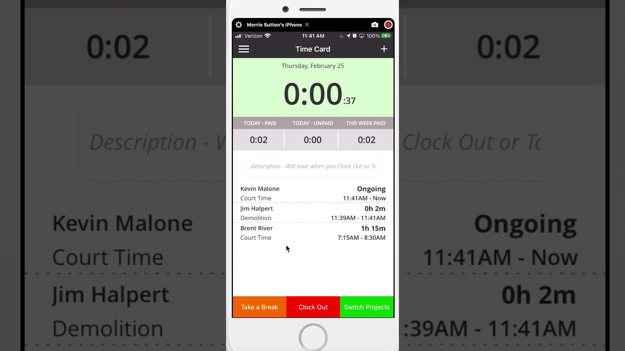 Time Tracker mobile app full tour with TIMECARD method.