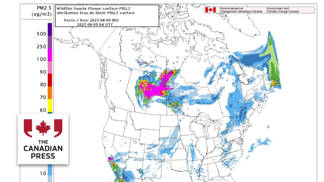 Government map shows wildfire smoke intensifying over prairies and Avalon Peninsula North