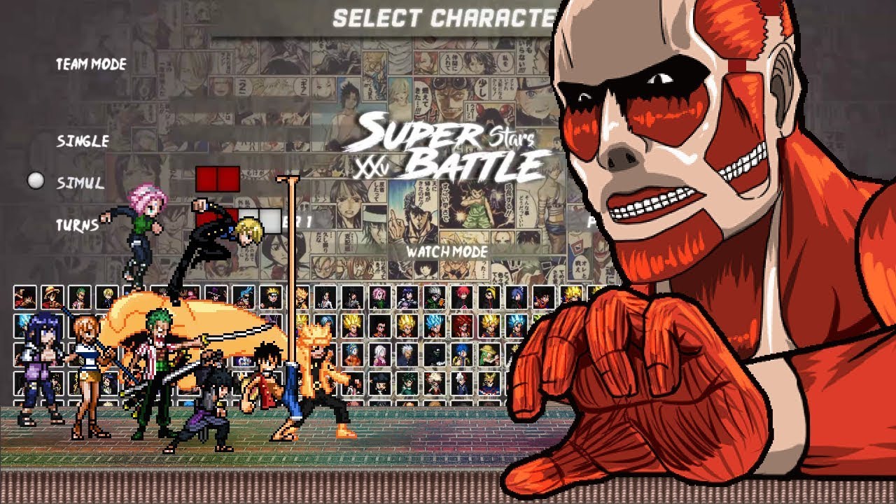 Anime Super Battle Stars MUGEN JUS Chars VS Колоссальный Титан [4v4 Patch]