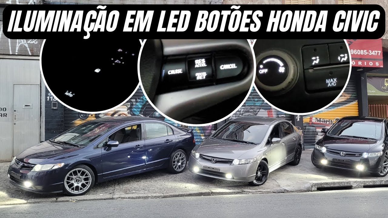 ILUMINAÇÃO COMANDOS VOLANTE / BOTÕES VIDROS E AR CONDICIONADO EM LED VS ORIGINAL HONDA CIVIC