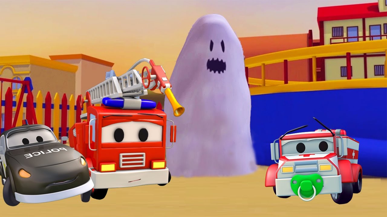 Il Fanstasma e la Super Pattuglia in Car City: camion dei pompieri e auto della polizia | Halloween