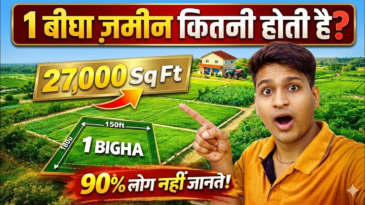 1 बीघा जमीन कितनी होती है? लंबाई-चौड़ाई और वर्गफुट में पूरी जानकारी (2026)#explainallmath4u 