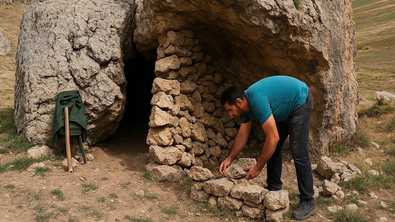 Building a Secret Cave Shelter in the Wilderness (No Tools Survival)
