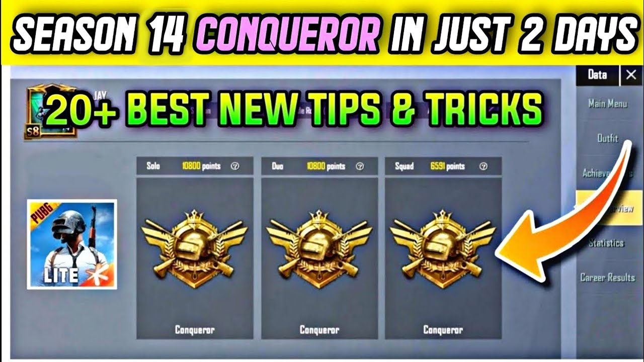 HOW TO RANK PUSH TO GET CONQUEROR EASY IN SEASON 14 | PUBG MOBILE LITE NEW SEASON 14 TIPS & TRICKS