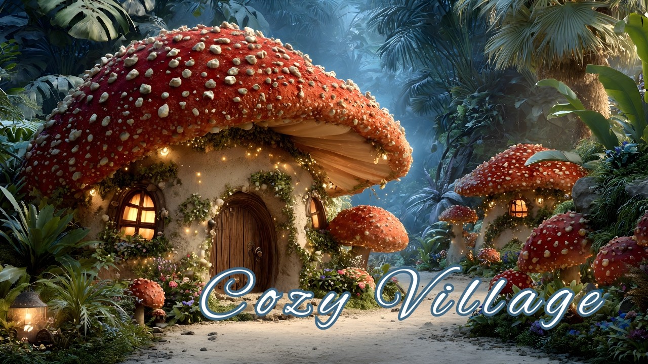 1 Hour of Fantasy Forest Lofi | Hidden Mushroom Village at Night