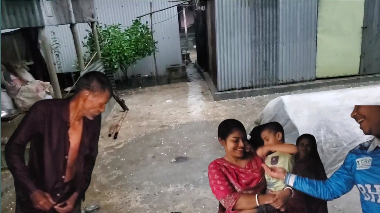 এই ঝড় বৃষ্টির মধ্যে বাবা কোথায় থেকে এতো ভিজে কাক হয়ে বাড়ি ফিরলো/এই বছরের প্রথম শিলাবৃষ্টি হলো।