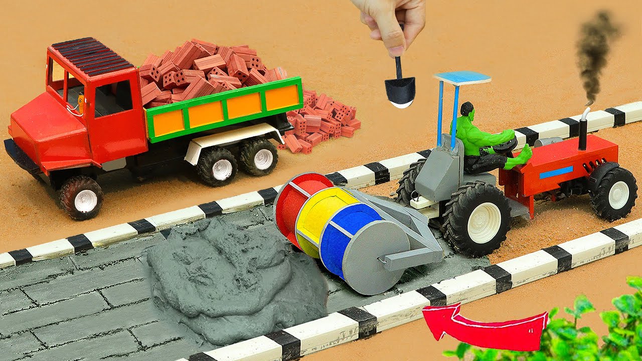 Diy Tractor making Road Science Project with roller and mixer machine ‪@MiniCreativeWorld6868