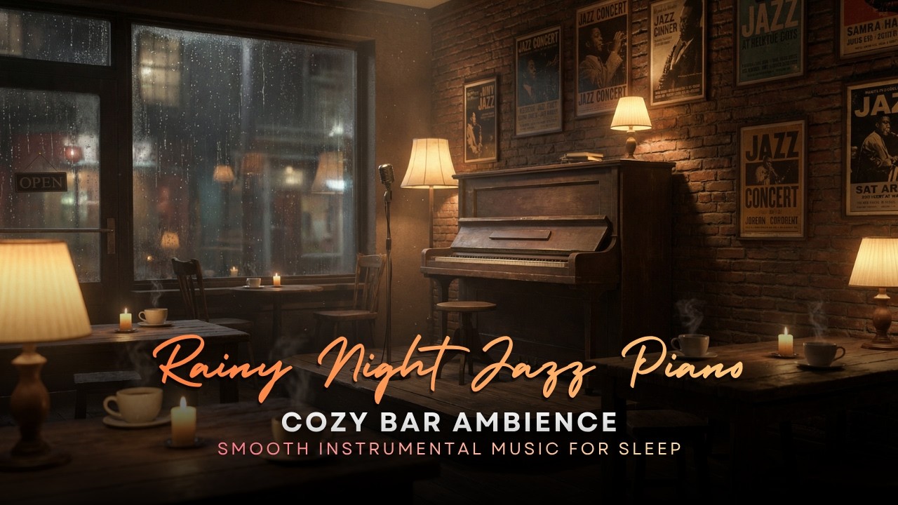 Rainy Night Jazz Piano 🎹 Cozy Bar Ambience | Smooth Instrumental Music for Sleep