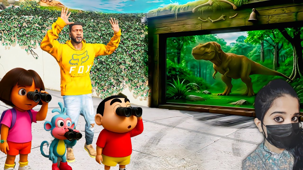 Franklin's House Becomes Jurassic World!  - GTA 5 (Dora&buji)