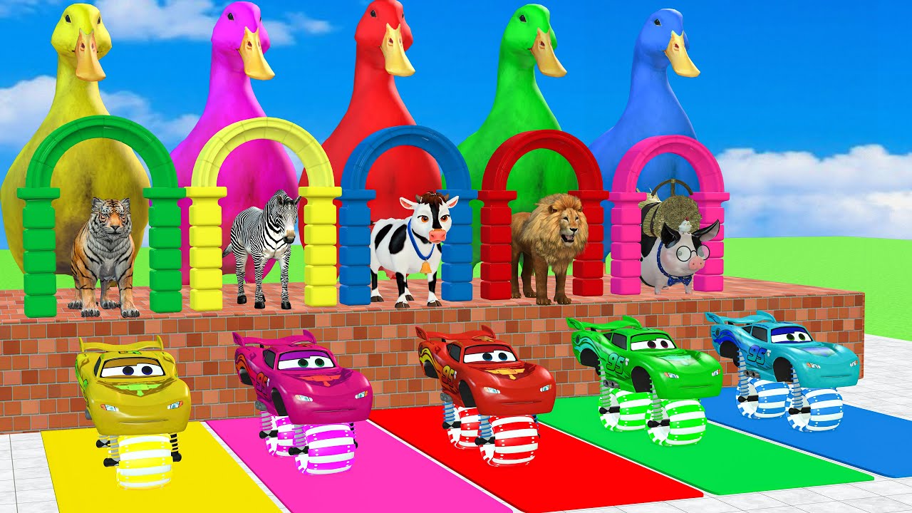 Long Slide Game With Elephant Gorilla Buffalo Hippopotamus Tiger - 3d Animal Game - Funny 3d Animals