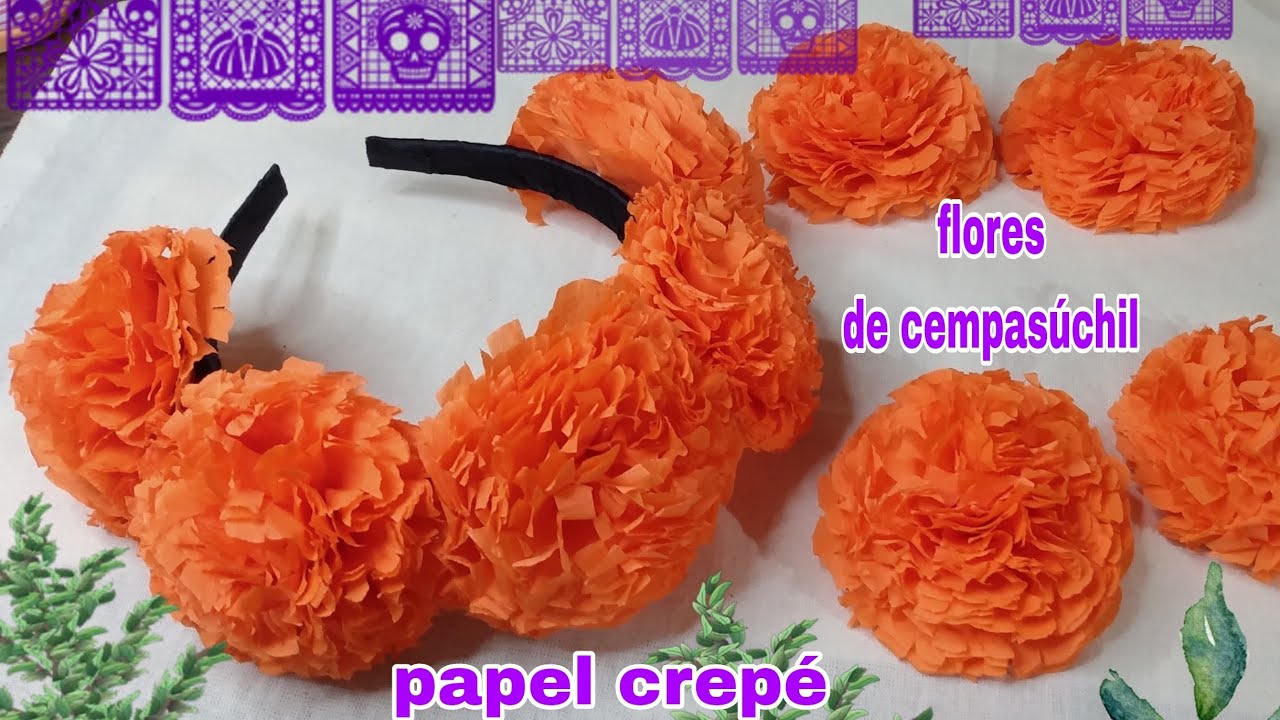 Flores de  CEMPASÚCHIL de papel crepé, fácil.