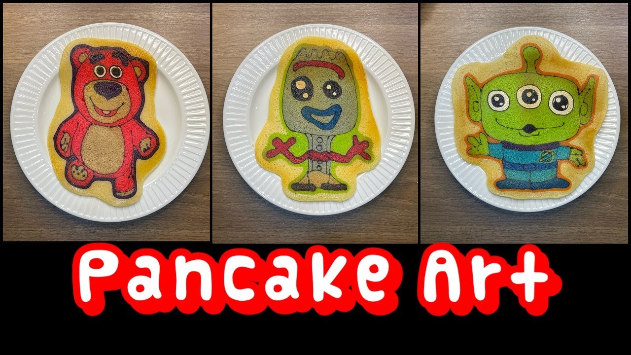 Toy Story Pancake Art - Lotso Bear, Forky, Green Alien, Cute Pancakes By Rainbow Pancake Art