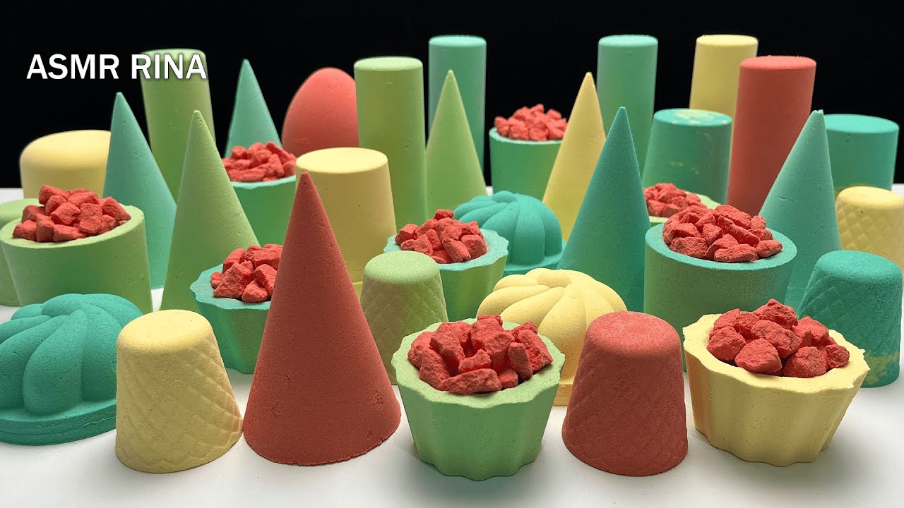 ASMR crunchy green, red and yellow baking soda