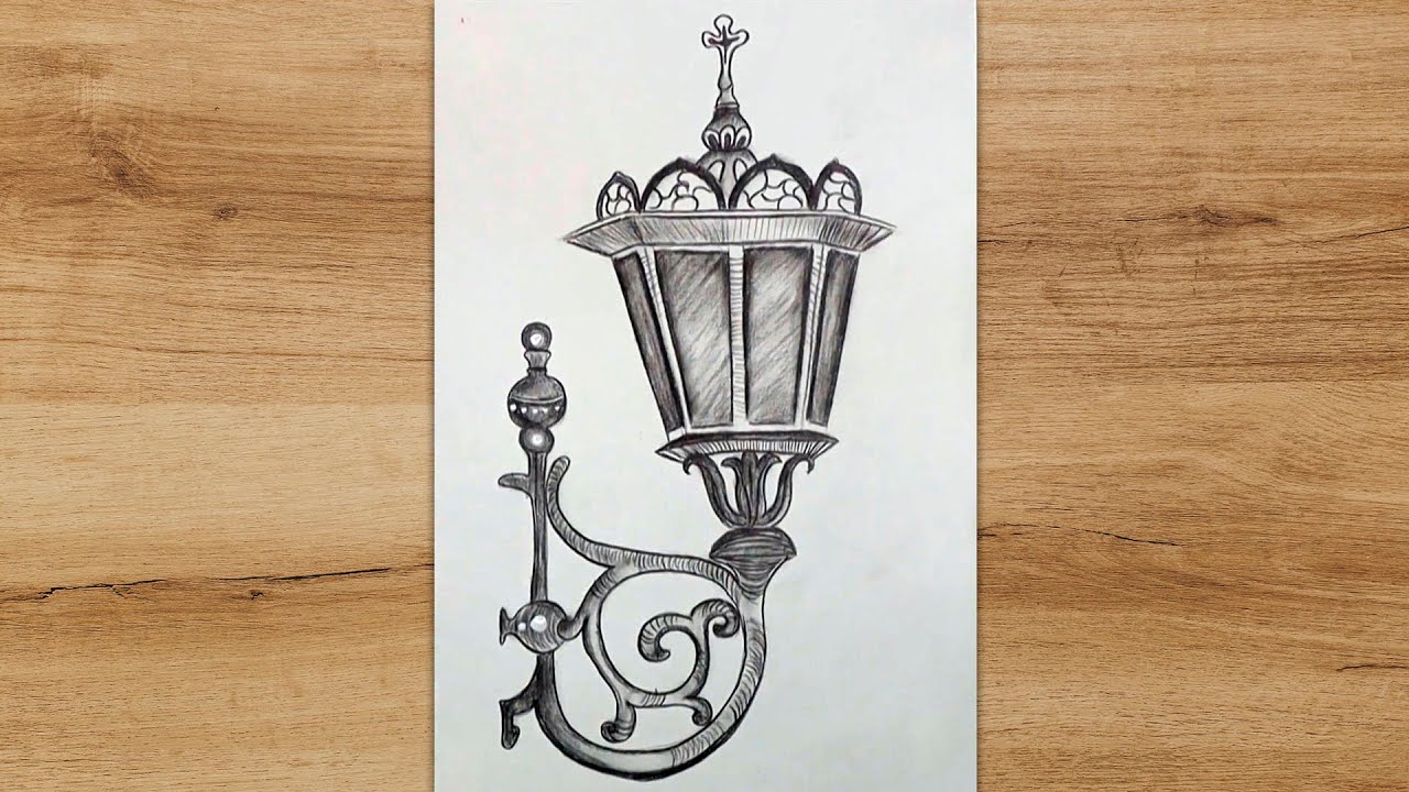 How to Draw a Street Old Lantern | Victorian Street Lamp Sketch