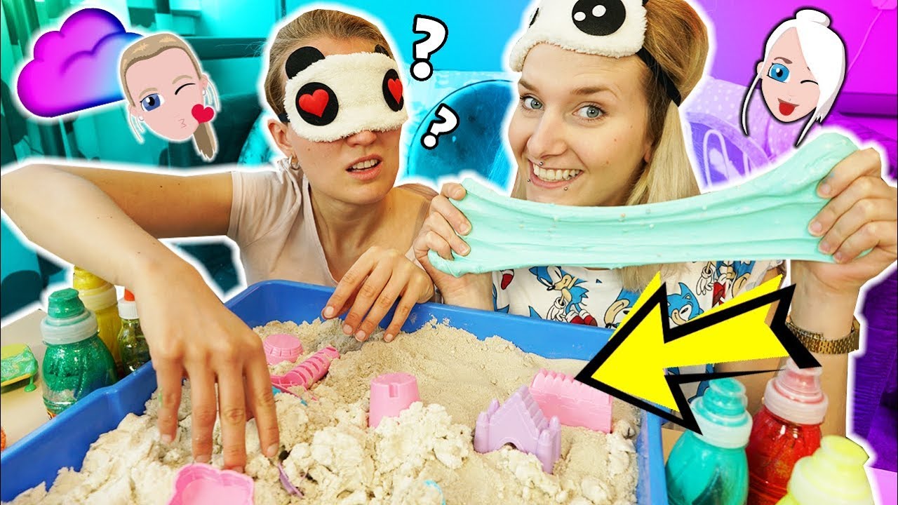 SANDKASTEN SLIME CHALLENGE Nina & Kathi am Strand? Blind Zutaten aus Sand fischen & Schleim mischen