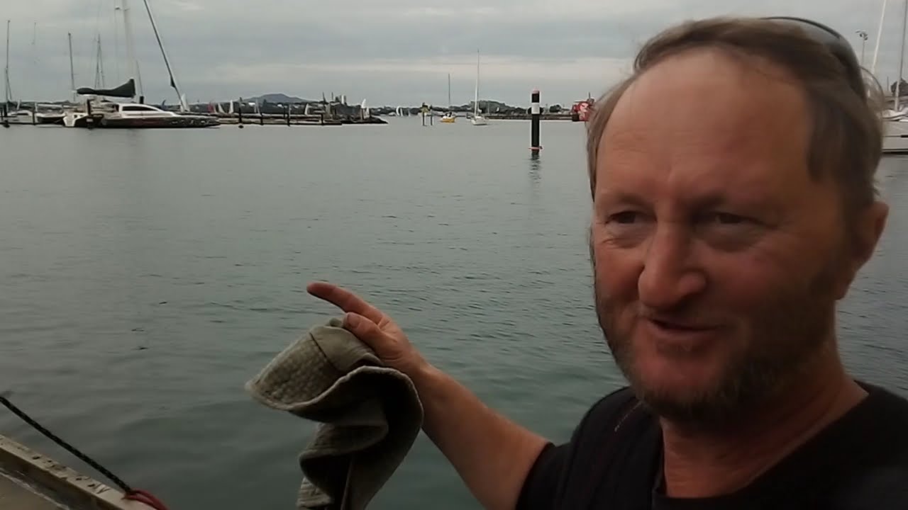Cleaning the bottom of my boat at the Floating dock at Westhaven marina Auckland
