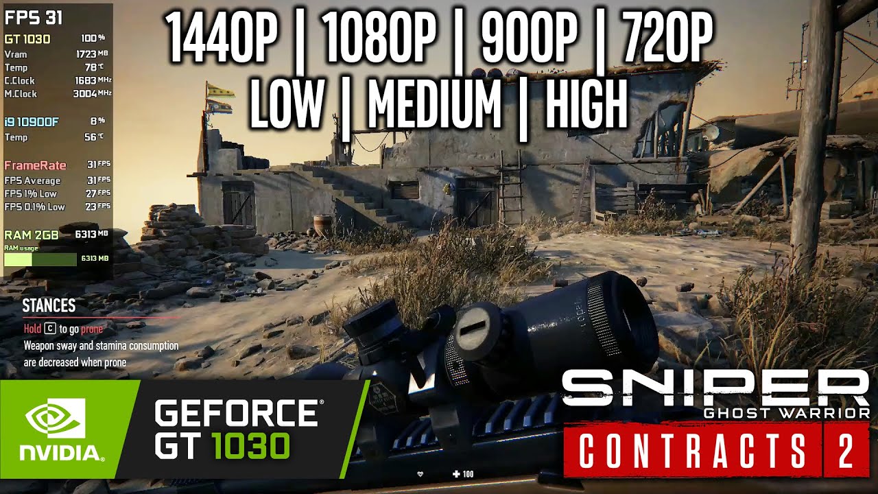 GT 1030 | Sniper Ghost Warrior Contracts 2 - 1440p, 1080p, 900p, 720p - Very High, High, Medium