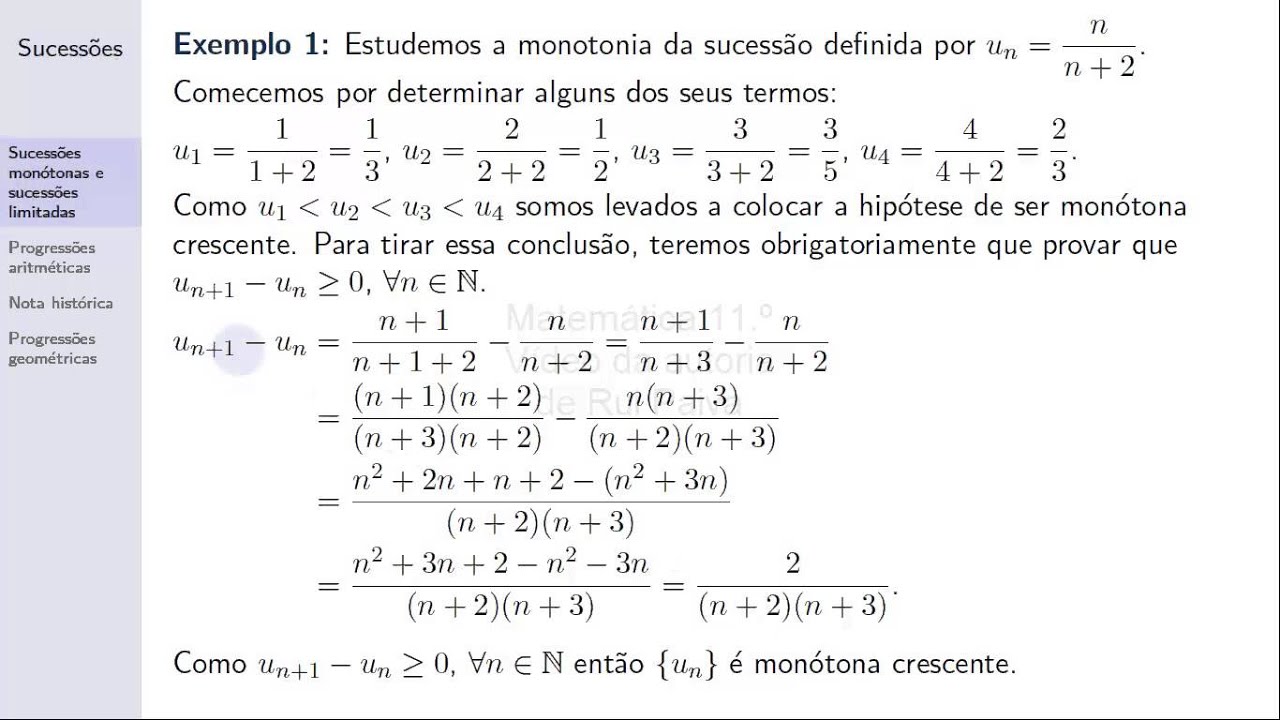 Matemática 11 - Sucessões - Aula 2: Sucessões monótonas (v)