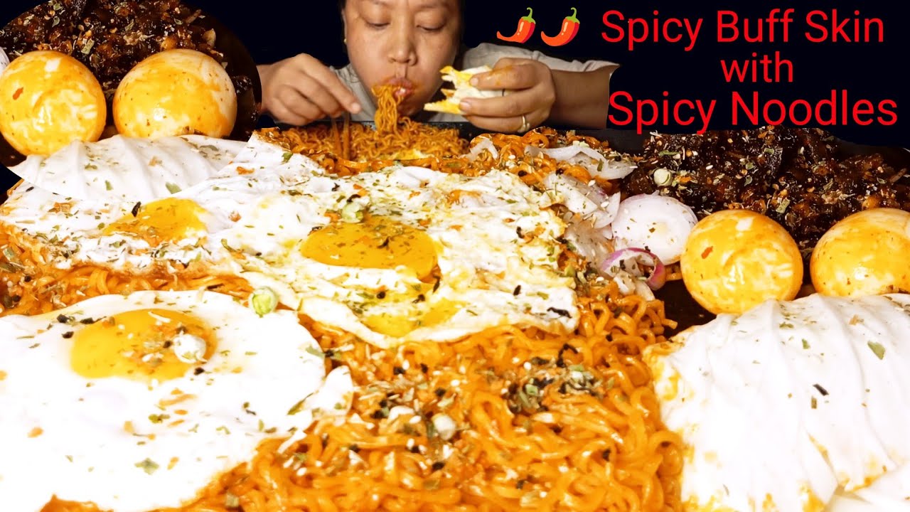 Spicy Buff Skin, Spicy Korean Noodles, Sunnyside Eggs & Half Bowl Eggs With Cabbage Salad//#spicy