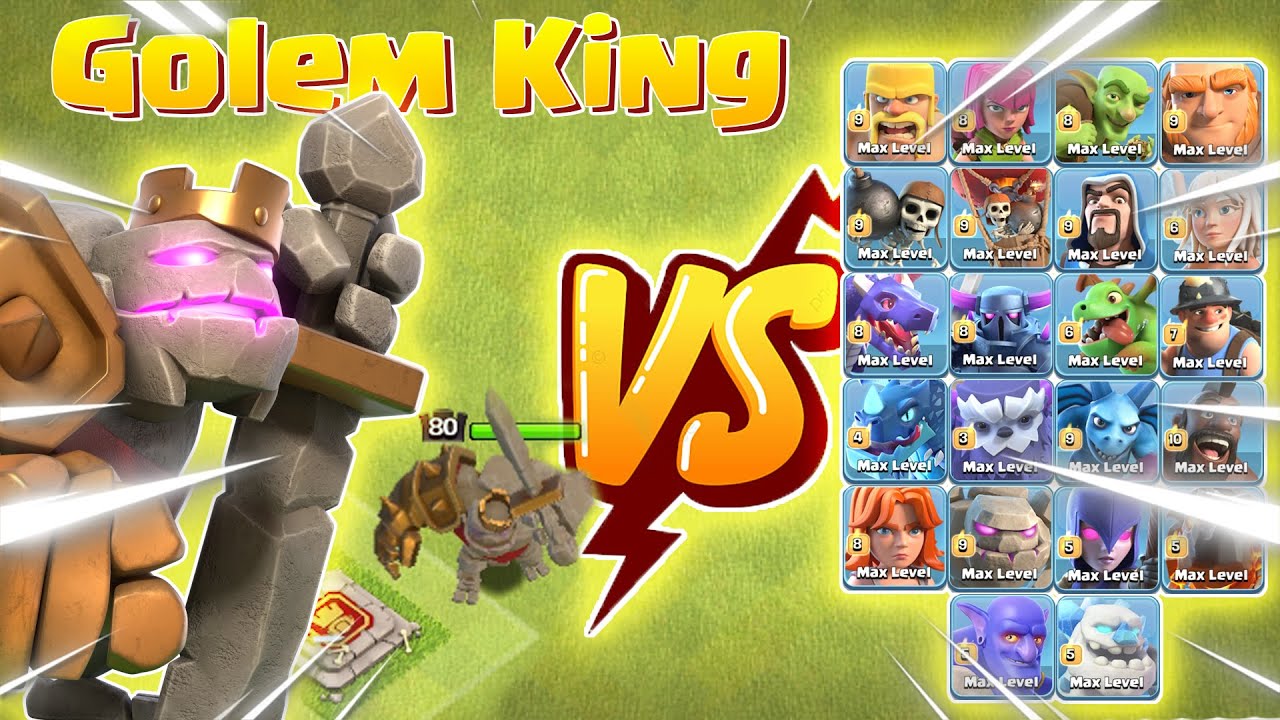 Golem King vs All Max Troops | Clash of Clans | *New King Skin* | NoLimits
