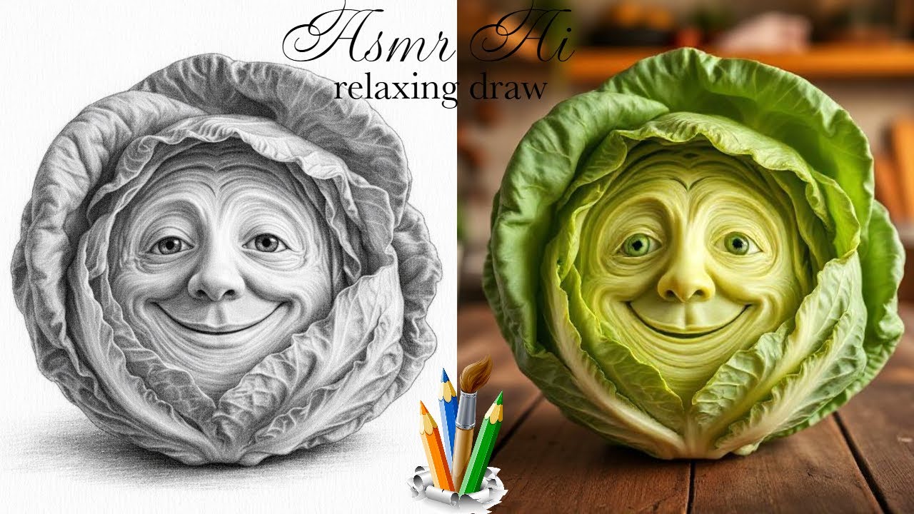ASMR AI Video CABBAGE and B&W draw Cabbage