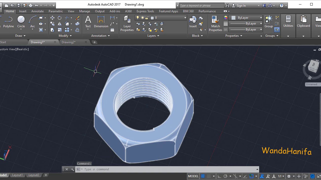 Belajar AutoCad 3D #membuat mur
