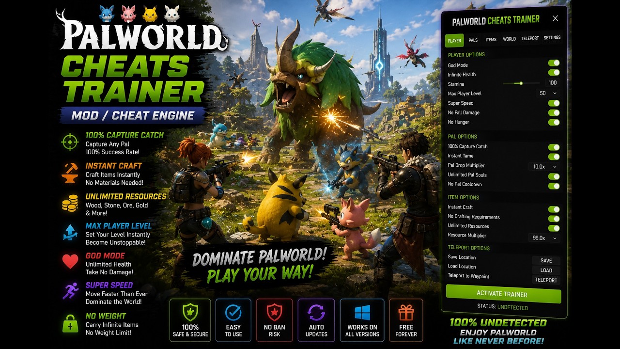 Palworld Cheats | Trainer- Mod / Cheat Engine | Capture Catch /  Instant Craft & Unlimited Resources