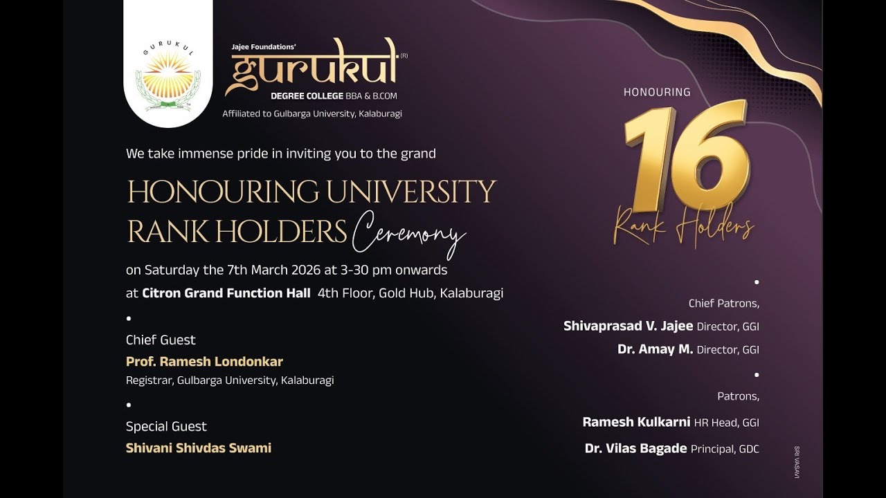 University Rank Holder Felicitation Ceremony - 2026 Gurukul