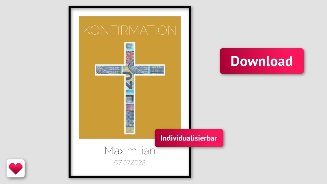 Geldgeschenk zur Konfirmation im Bilderrahmen: Kreuz | Individuell | Download