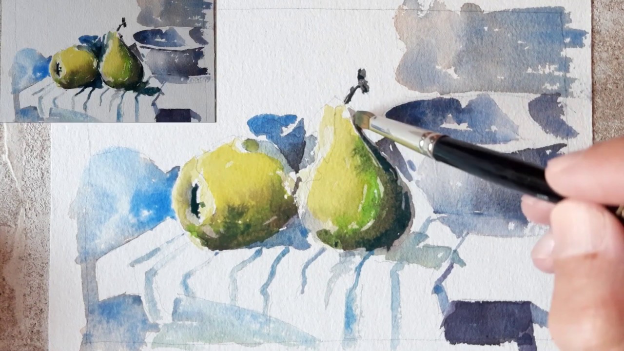 Pintando a la acuarela un sencillo bodegón. Tutorial fácil paso a paso. How to paint watercolor.