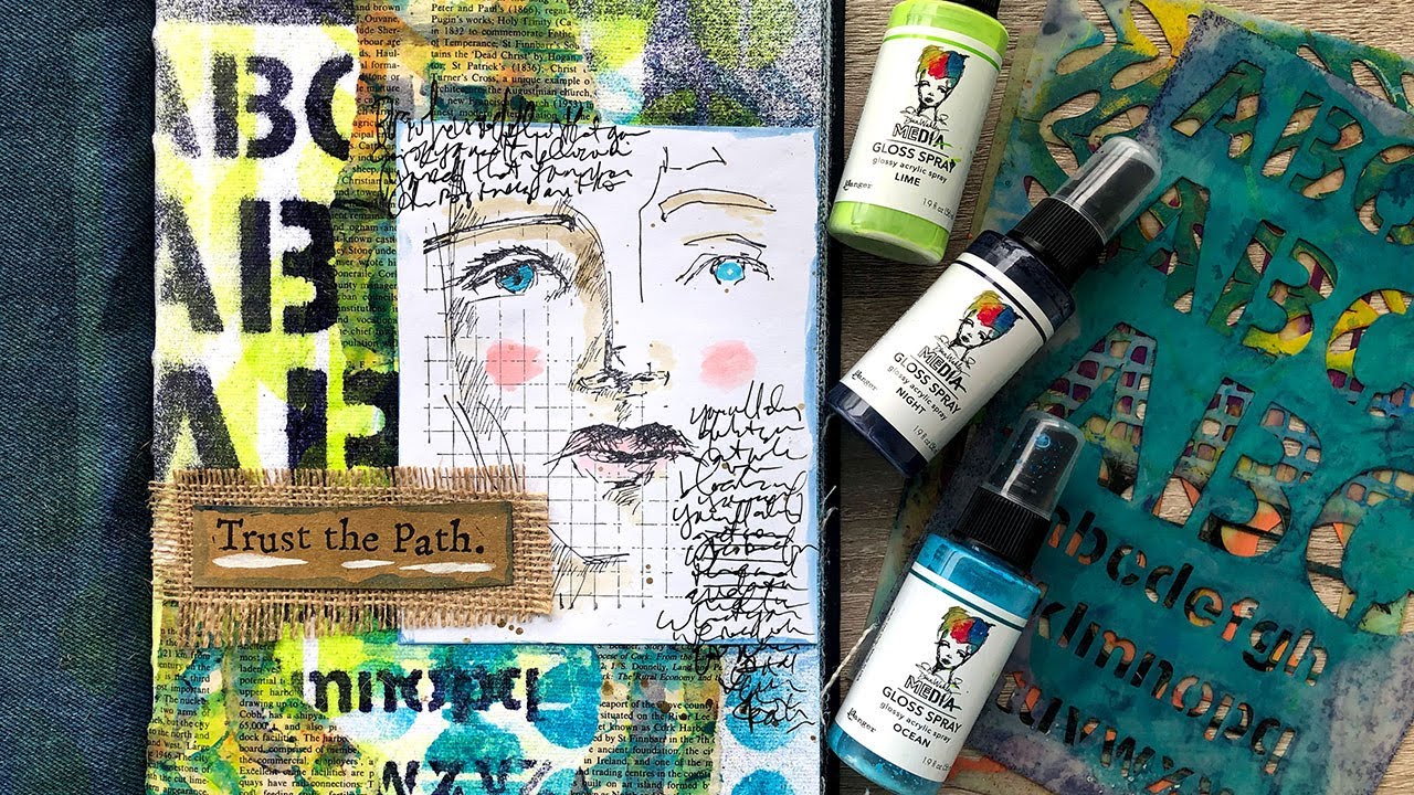 Dina Wakley Media Blue Journal & Gloss Sprays - Tutorial #1
