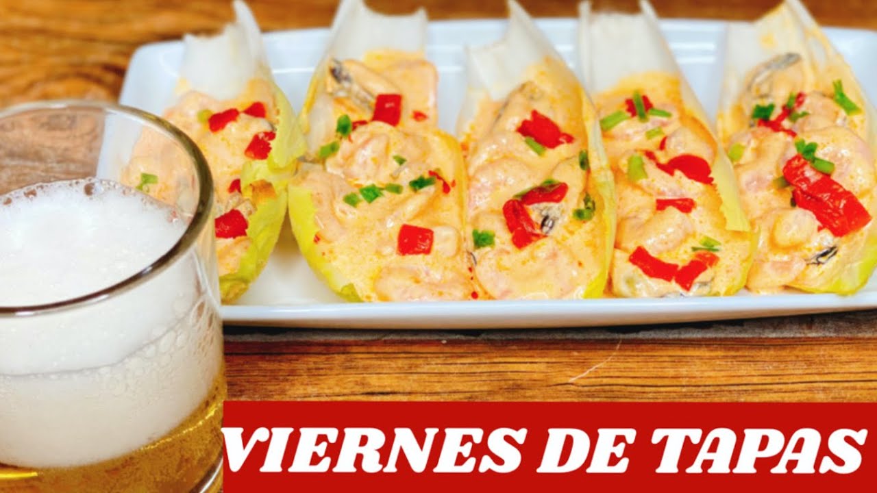 APERITIVO DE ENDIVIAS CON GAMBAS Y MEJILLONES