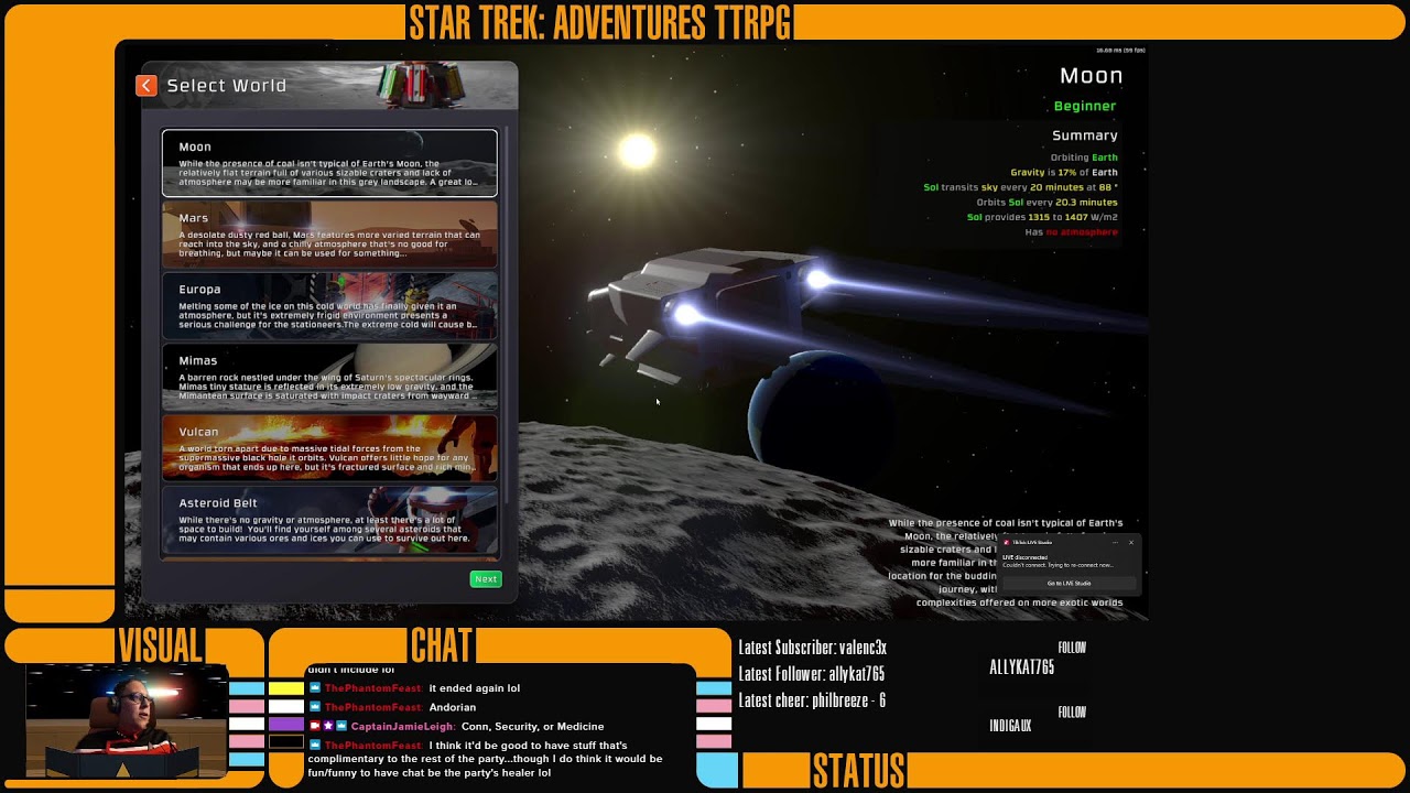 Interactive Star Trek Adventures TTRPG campaign, chat character creation