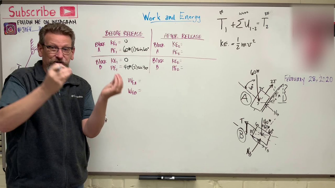 Dynamics: Lesson 24 - Work and Energy Balance Hard Example