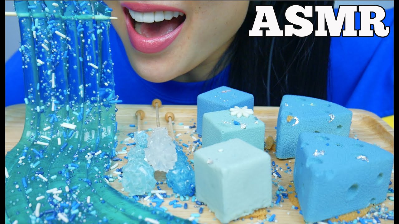 ASMR BLUE CHEESE CAKE DESSERT + NOODLE JELLY + SUGAR ROCK CANDY (EATING SOUND) NO TALKING | SAS-ASMR