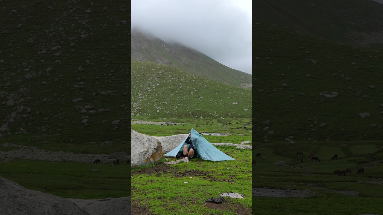 rain break 🌧️ hiking Ak-Sun Traverse in Kyrgyzstan #camping #mountains #travel